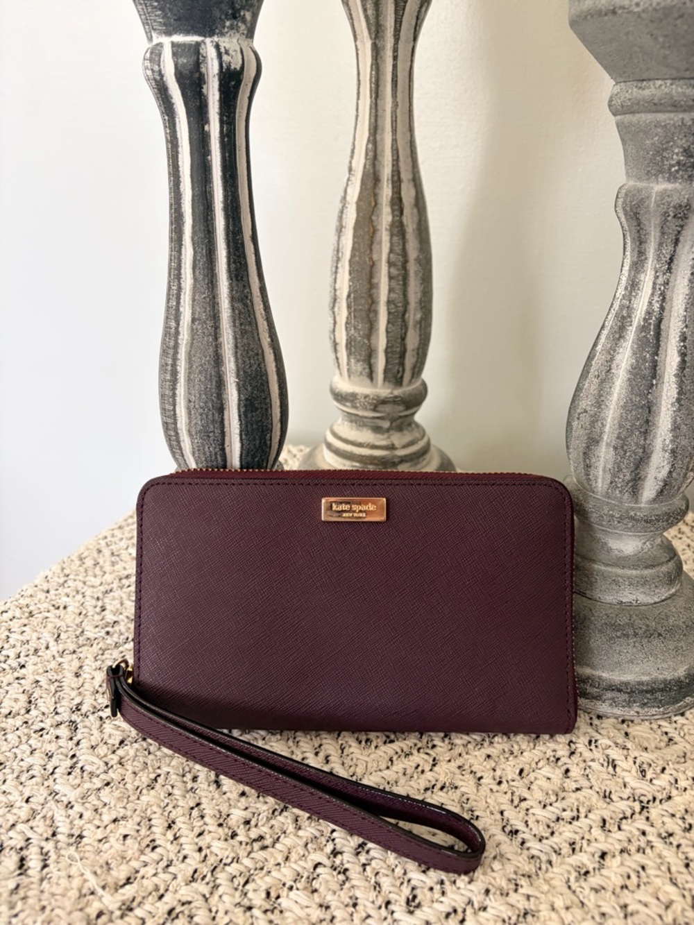 kate spade Plum Saffiano Zip Pouch with Gold Logo
